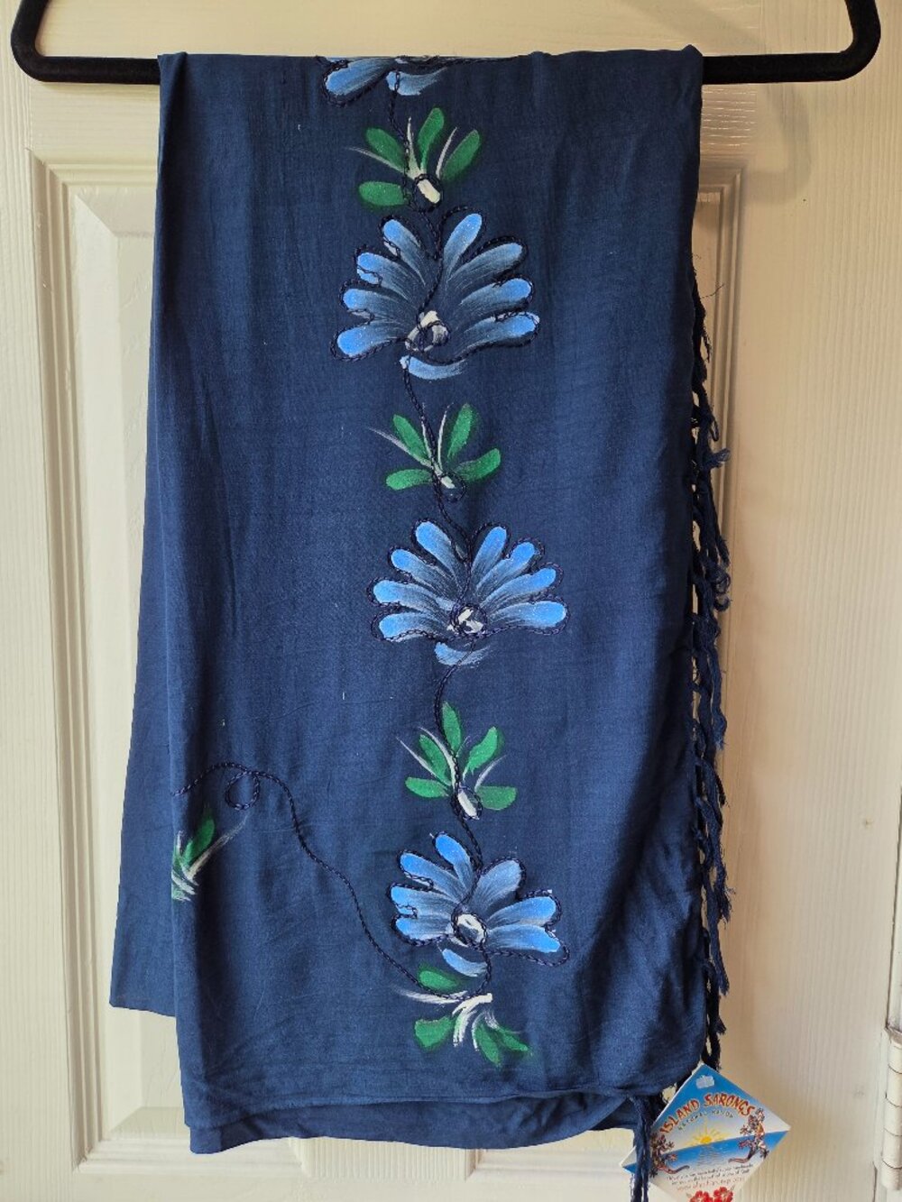 Island Sarongs Navy Embroidered Painted NWT